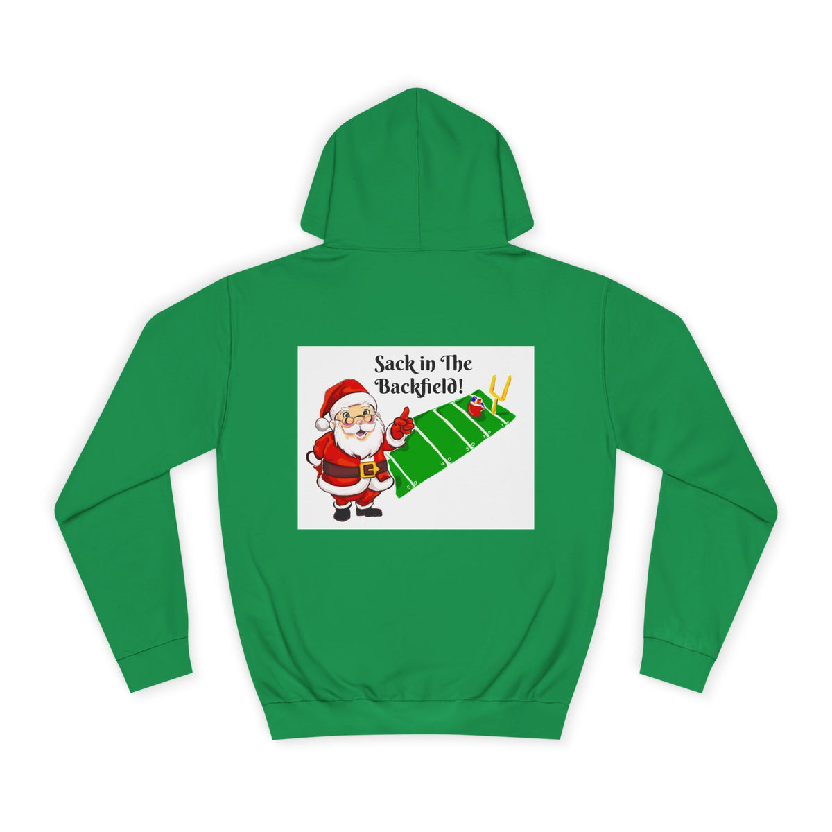 Christmas Football Hoodie — “Sack in the Backfield” Santa Holiday Pullover, designed by GIGI