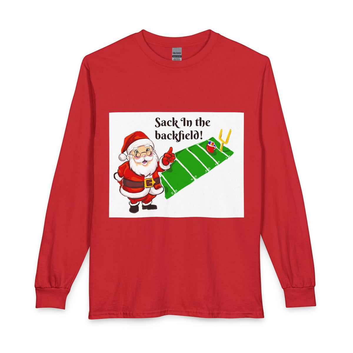 Christmas Football Long Sleeve Shirt - "Sack 'In the backfield!" Santa Graphic, designed by GIGI