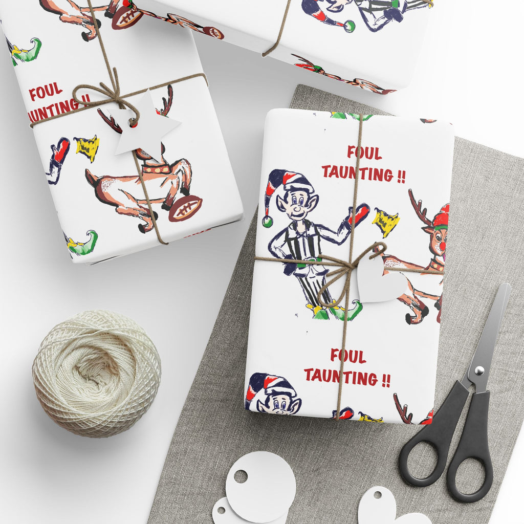 Wrapping Paper Roll — Funny Football Reindeer Games Pattern (Includes “Foul Taunting!!?” Text) by GIGI