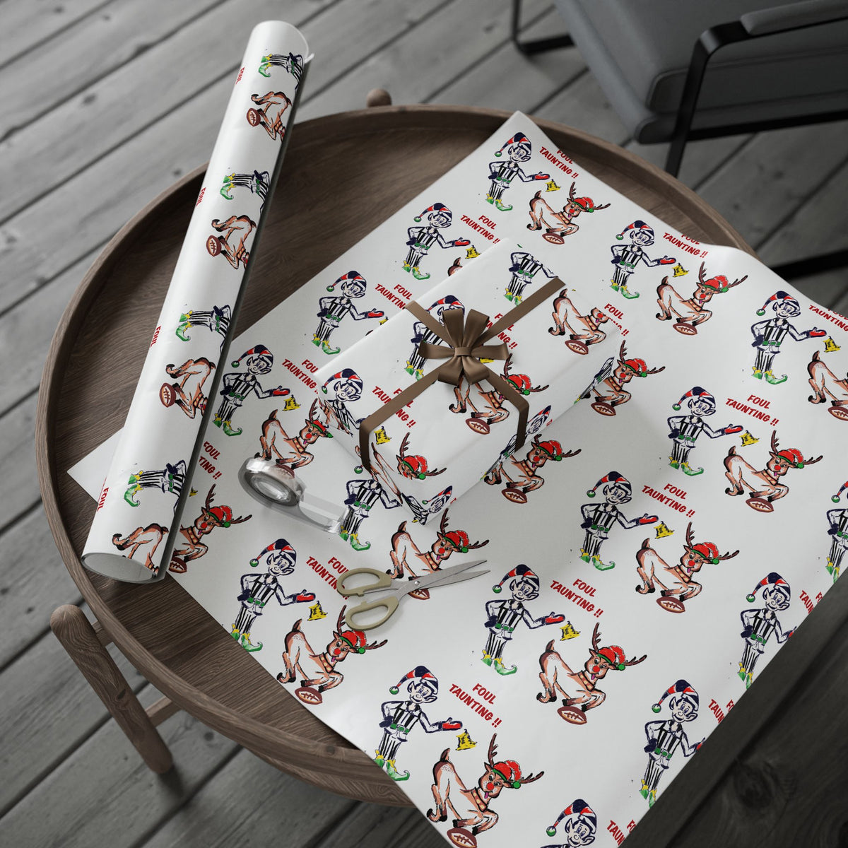 Wrapping Paper Roll — Funny Football Reindeer Games Pattern (Includes “Foul Taunting!!?” Text) by GIGI
