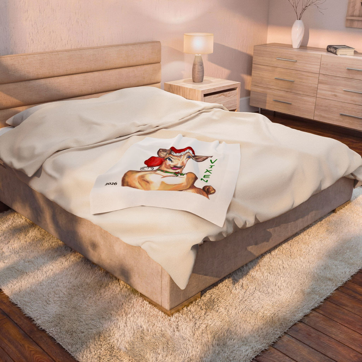 "Vixen" Christmas Reindeer Velveteen Plush Blanket - Designed by GIGI