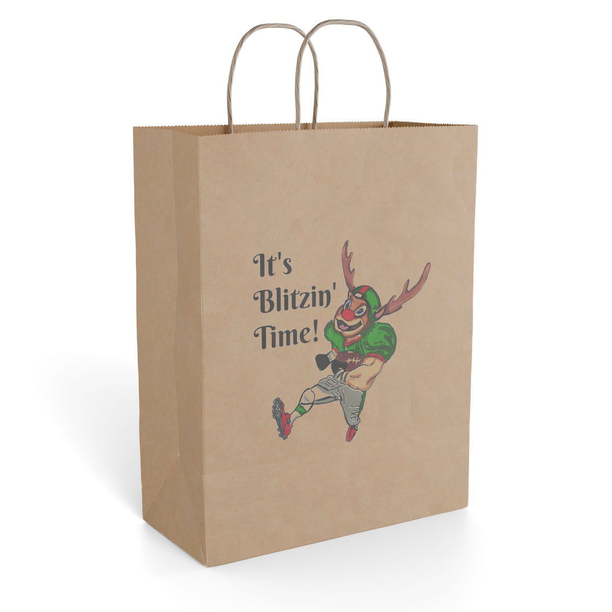 Paper Gift Bag — "It's Blitzin' Time!" Football Reindeer Holiday Gift Bag designed exclusively by GIGI