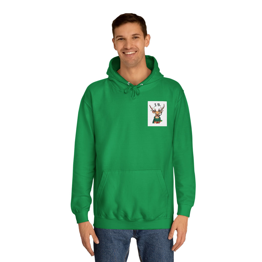 Reindeer Graphic Hoodie — "Joe Buck" Christmas Deer Holiday Sweatshirt, designed by GIGI