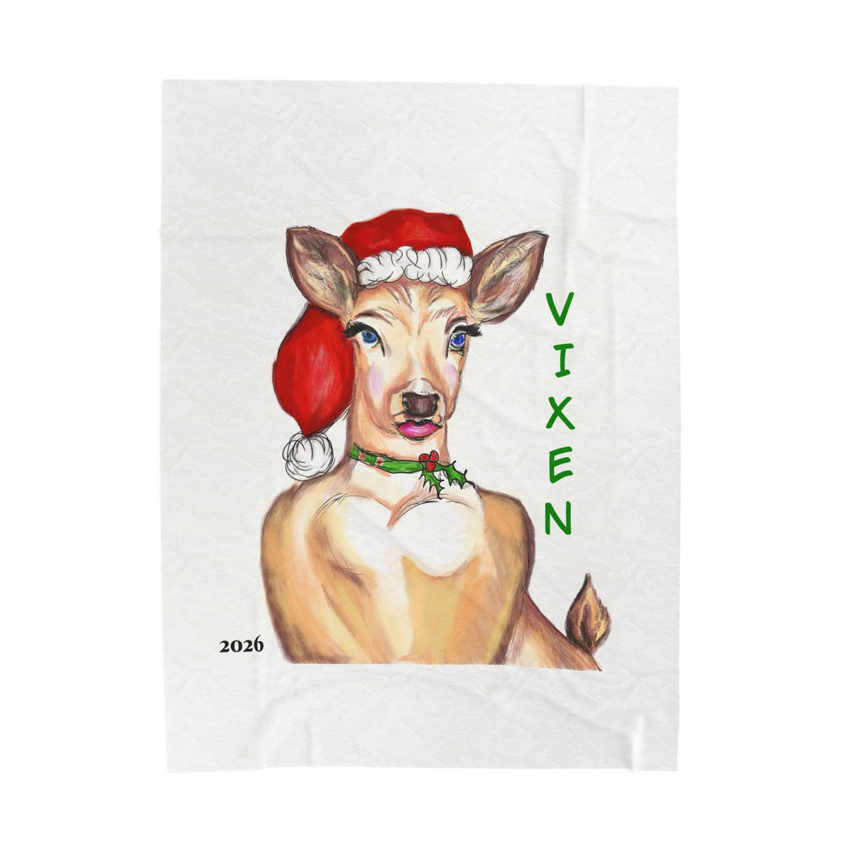 "Vixen" Christmas Reindeer Velveteen Plush Blanket - Designed by GIGI