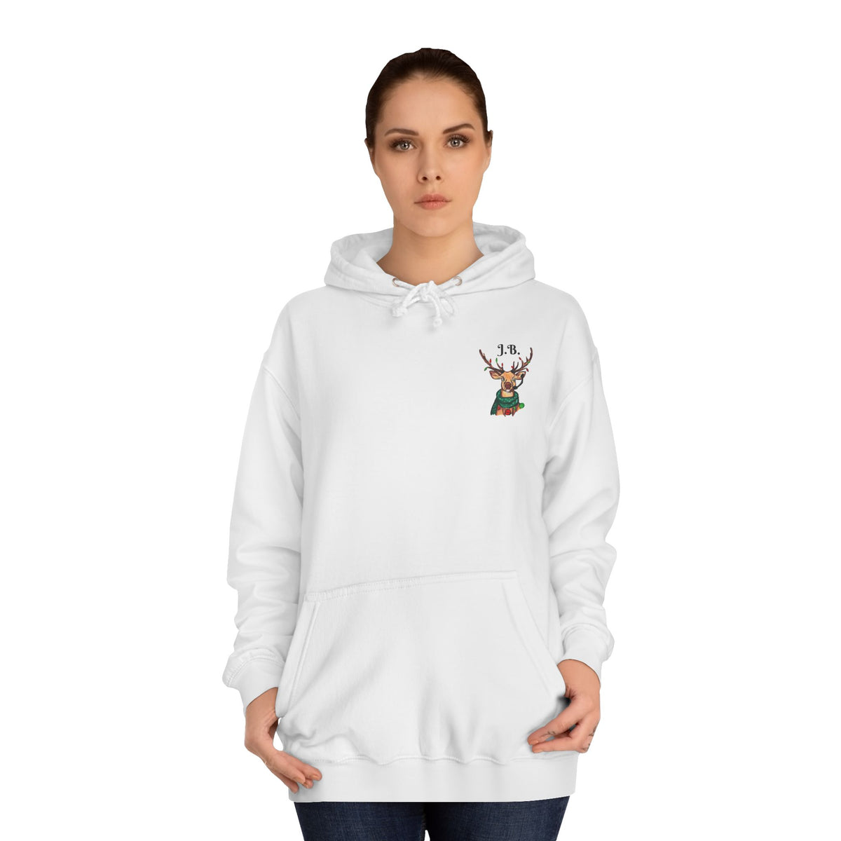 Reindeer Graphic Hoodie — "Joe Buck" Christmas Deer Holiday Sweatshirt, designed by GIGI