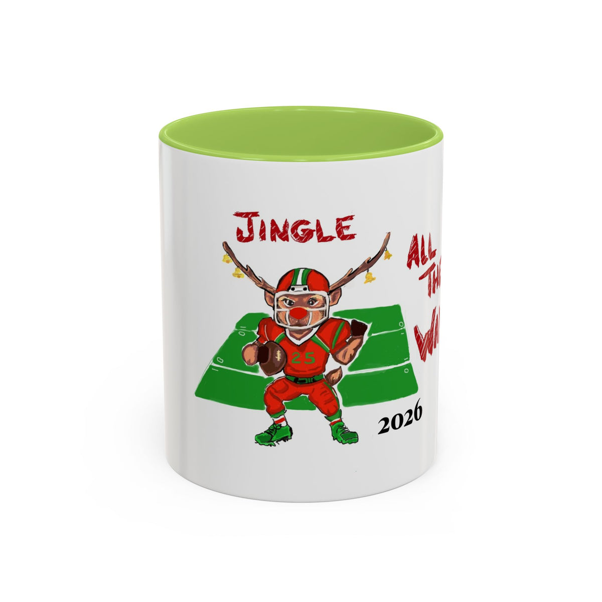 Christmas Football Mug - "Jingle All The Way" Holiday Coffee Cup, designed by GIGI