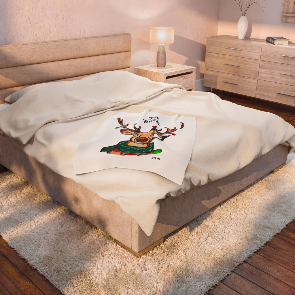 Personalized Reindeer Plush Blanket — "Joe Buck" Holiday Throw, exclusively by GIGI