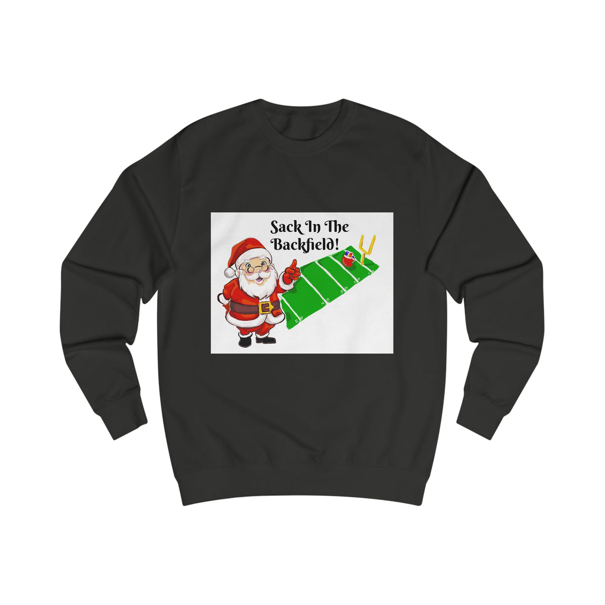 Christmas Santa "Sack in the Backfield" Sweatshirt — Funny Football Holiday Crewneck, designed by GIGI