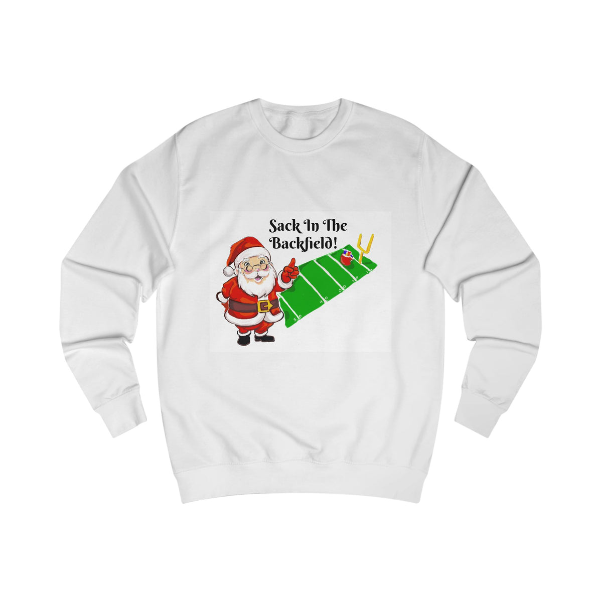 Christmas Santa "Sack in the Backfield" Sweatshirt — Funny Football Holiday Crewneck, designed by GIGI