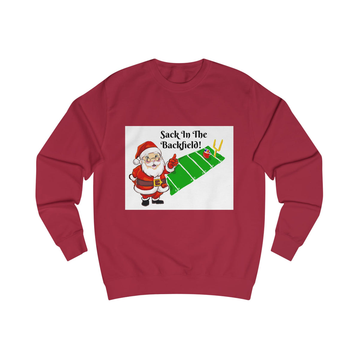 Christmas Santa "Sack in the Backfield" Sweatshirt — Funny Football Holiday Crewneck, designed by GIGI