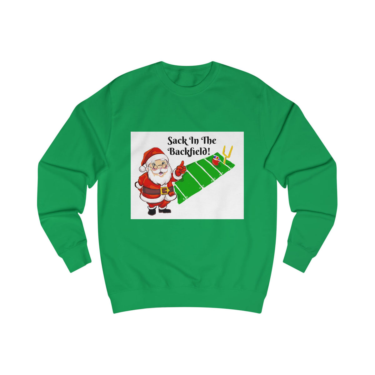 Christmas Santa "Sack in the Backfield" Sweatshirt — Funny Football Holiday Crewneck, designed by GIGI