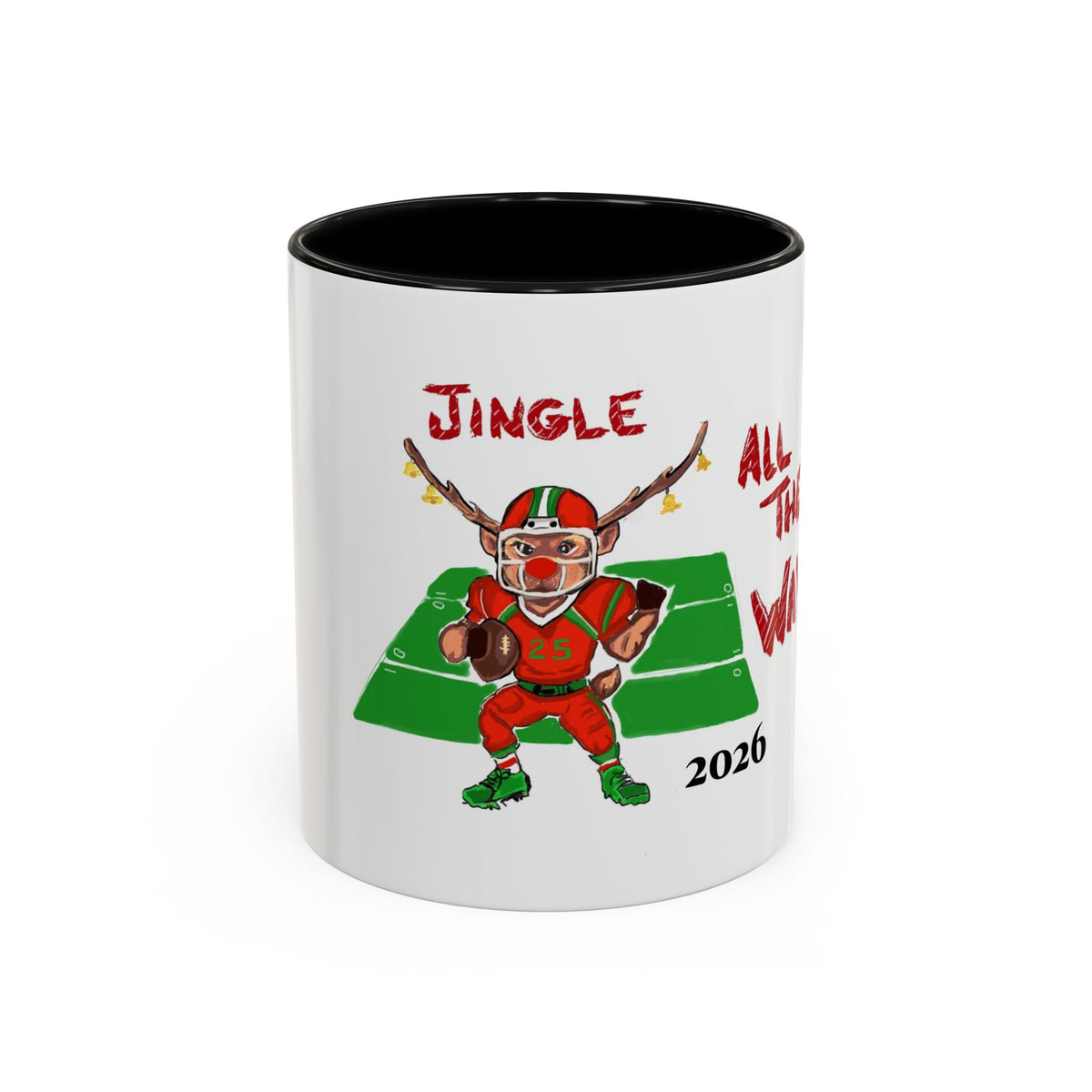 Christmas Football Mug - "Jingle All The Way" Holiday Coffee Cup, designed by GIGI