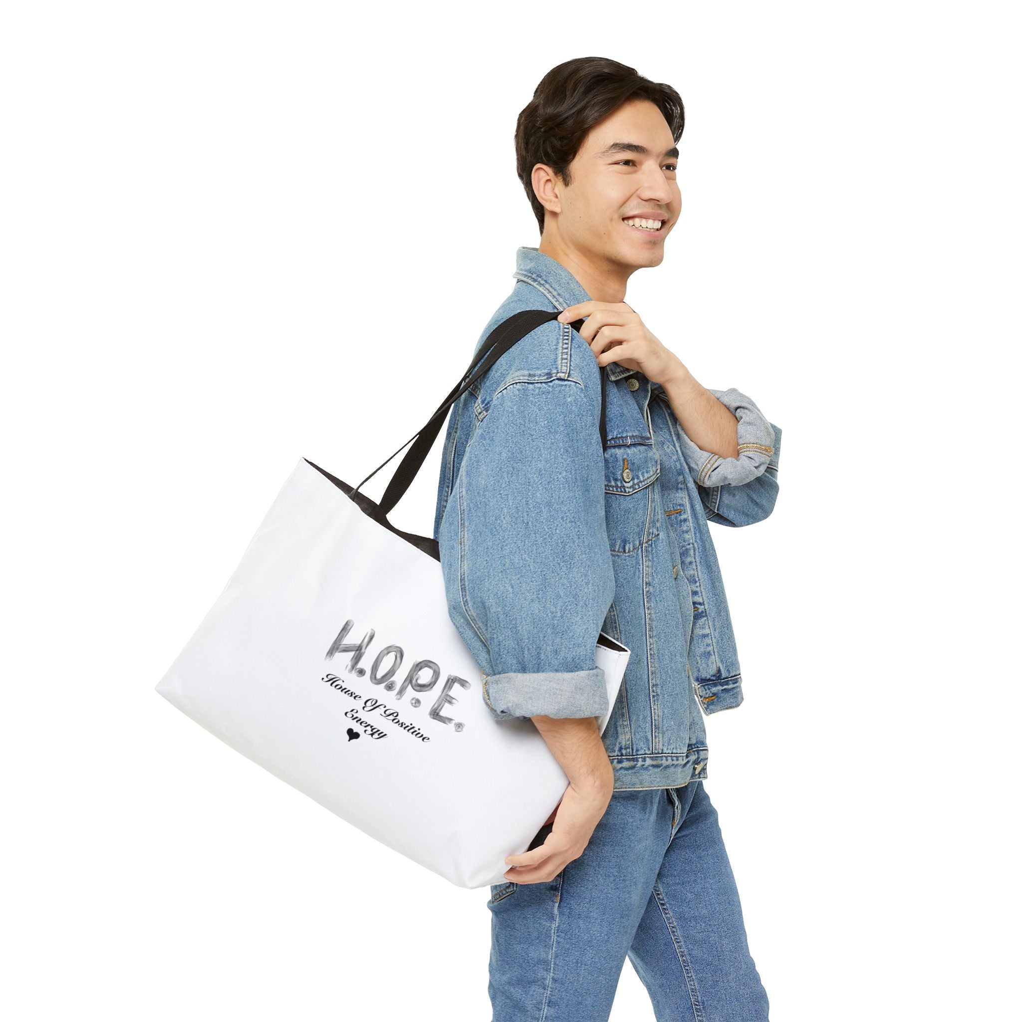 HOPE Weekender Tote Bag – Inspirational 'Home of Positive Energy' Canvas Weekend Bag