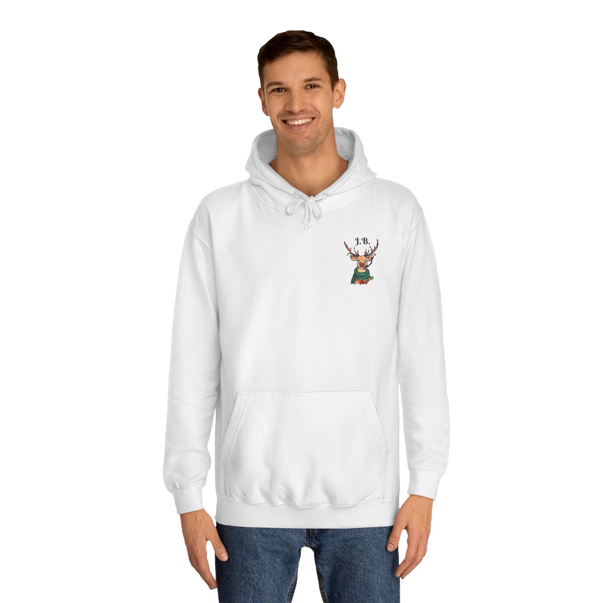 Reindeer Graphic Hoodie — "Joe Buck" Christmas Deer Holiday Sweatshirt, designed by GIGI
