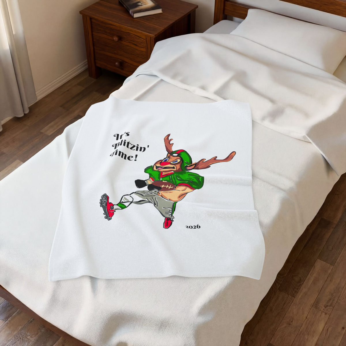 Plush Blanket — "It's Blitzin' Time!" Football Reindeer Holiday Throw, exclusively by GIGI