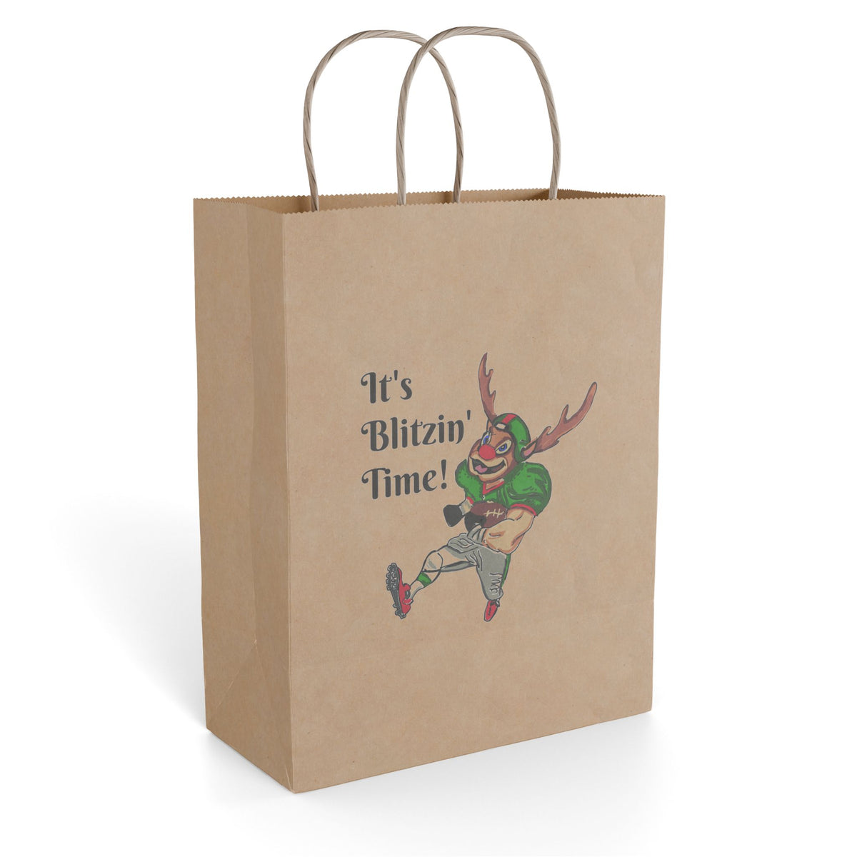 Paper Gift Bag — "It's Blitzin' Time!" Football Reindeer Holiday Gift Bag designed exclusively by GIGI