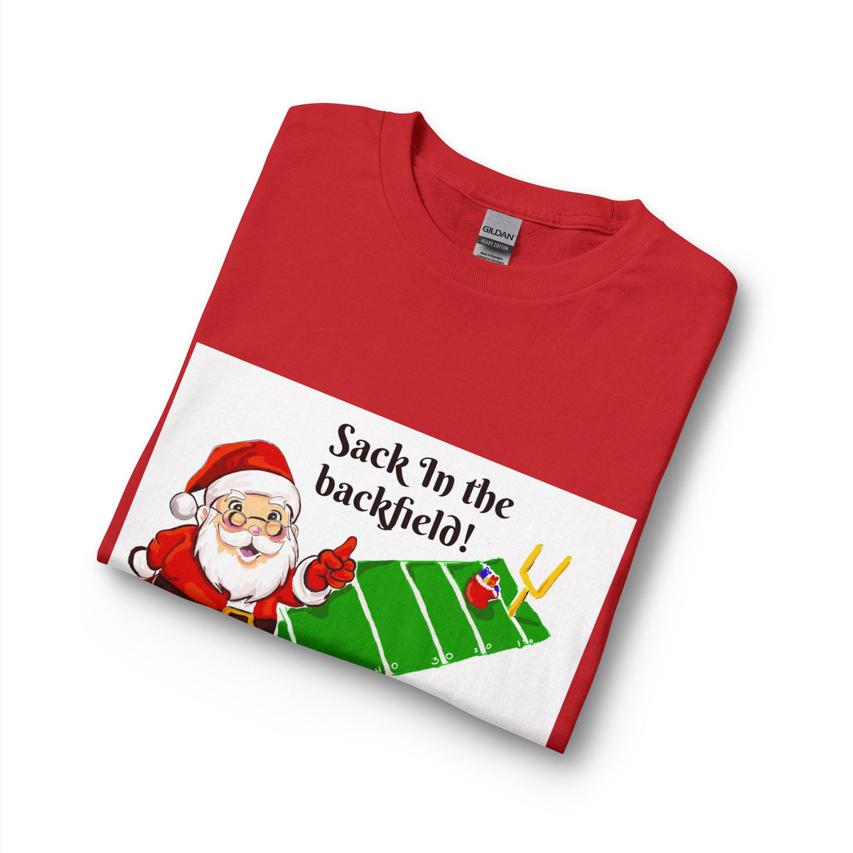 Christmas Football Long Sleeve Shirt - "Sack 'In the backfield!" Santa Graphic, designed by GIGI