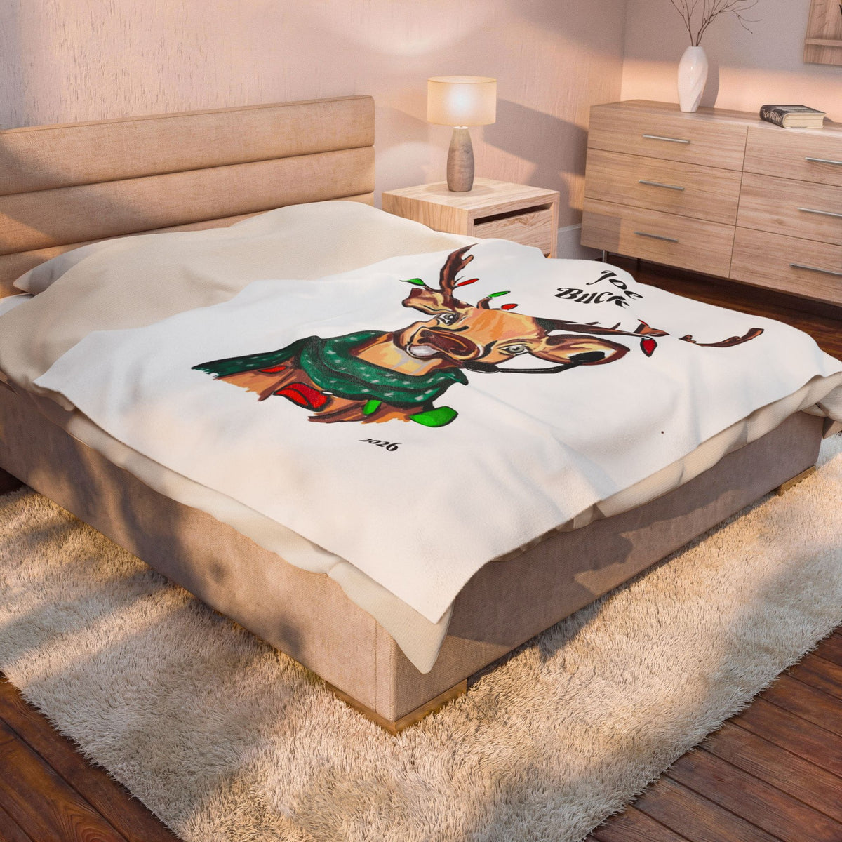 Personalized Reindeer Plush Blanket — "Joe Buck" Holiday Throw, exclusively by GIGI