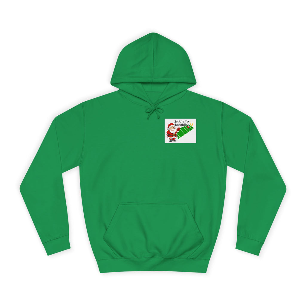 Christmas Football Hoodie — “Sack in the Backfield” Santa Holiday Pullover, designed by GIGI