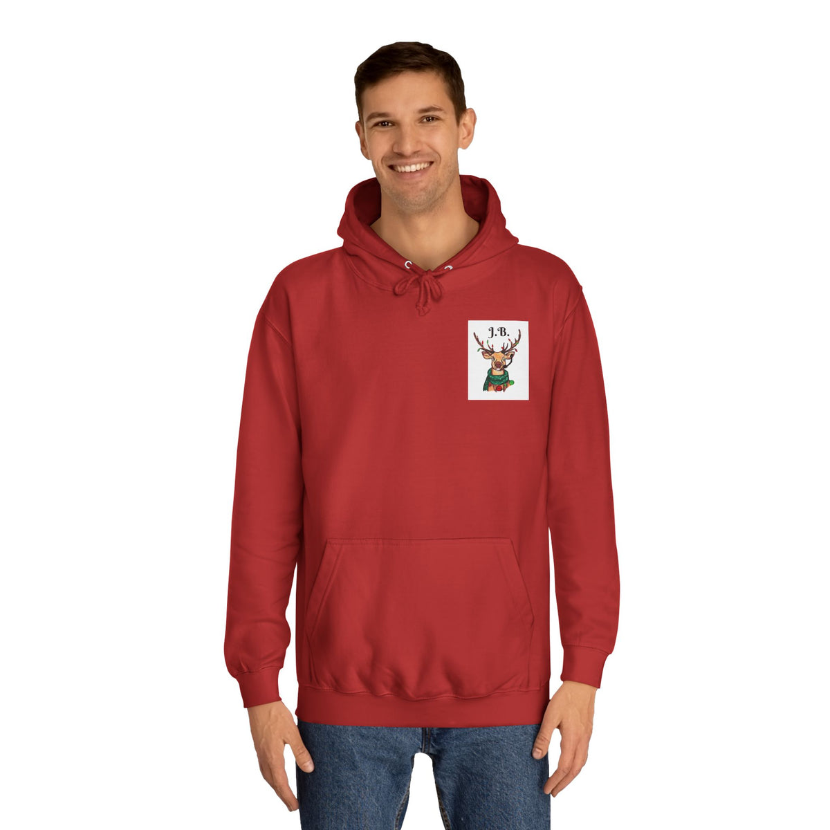 Reindeer Graphic Hoodie — "Joe Buck" Christmas Deer Holiday Sweatshirt, designed by GIGI