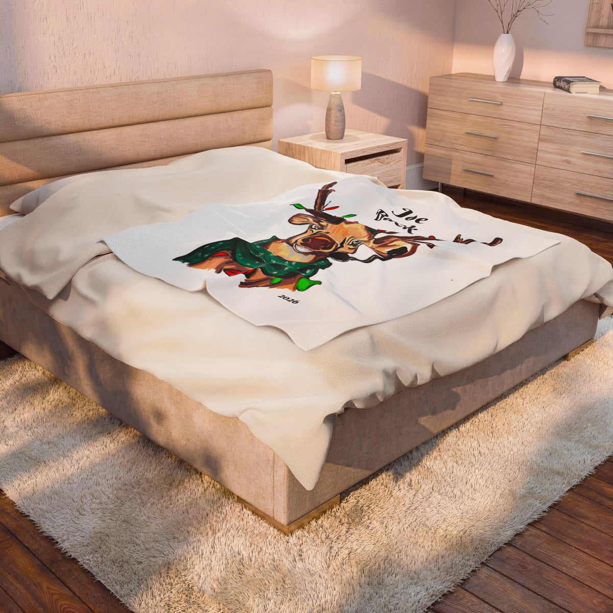 Personalized Reindeer Plush Blanket — "Joe Buck" Holiday Throw, exclusively by GIGI