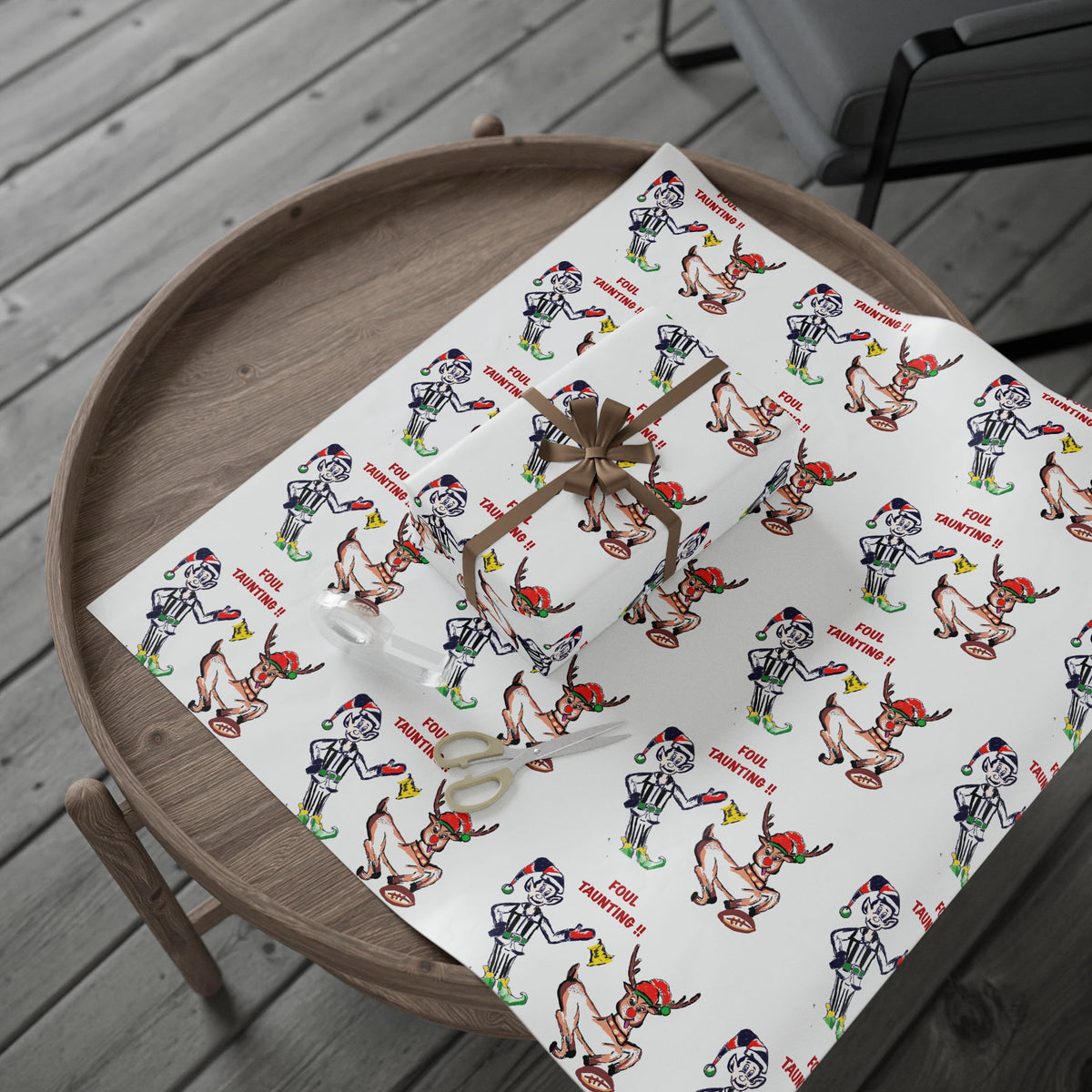 Wrapping Paper Roll — Funny Football Reindeer Games Pattern (Includes “Foul Taunting!!?” Text) by GIGI