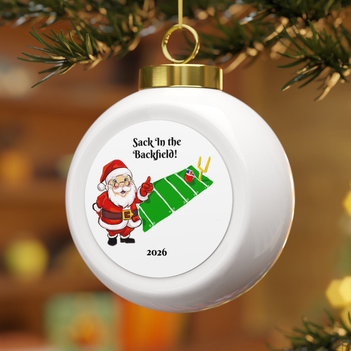 Sack in the Backfield Santa 2026 Christmas Ball Ornament by GIGI