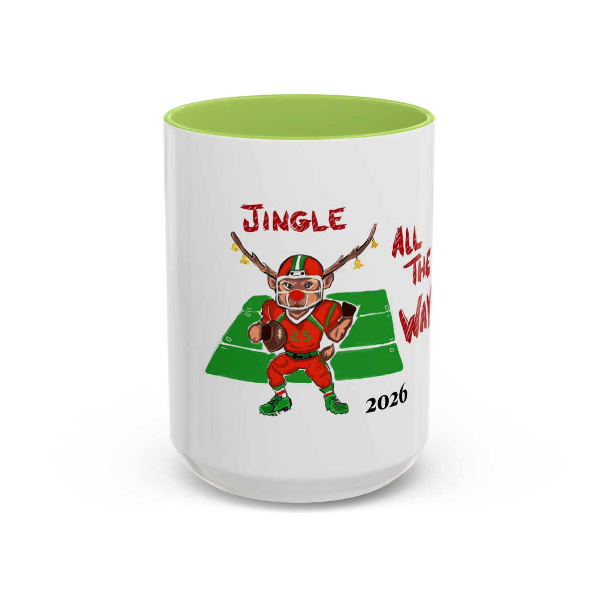 Christmas Football Mug - "Jingle All The Way" Holiday Coffee Cup, designed by GIGI