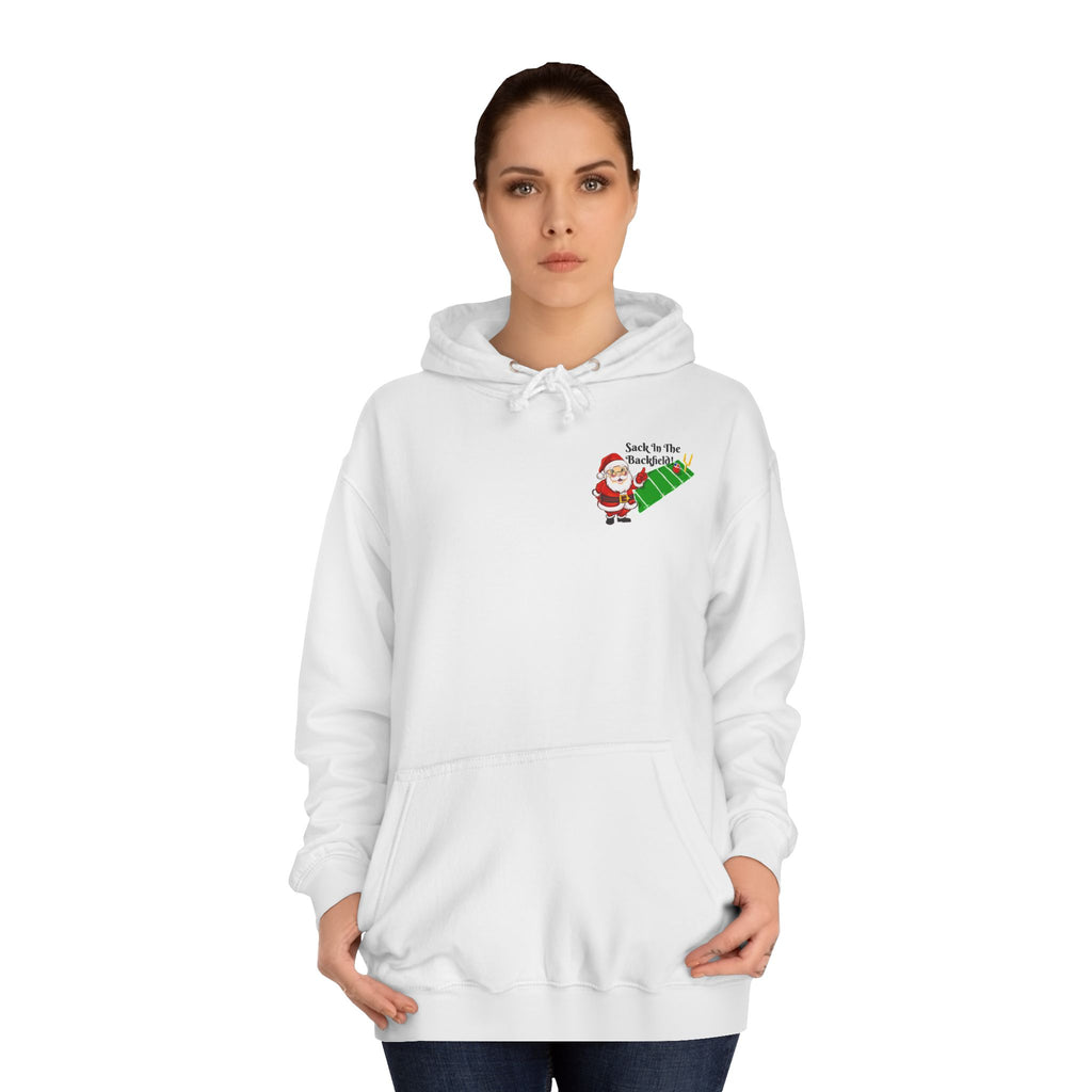Christmas Football Hoodie — “Sack in the Backfield” Santa Holiday Pullover, designed by GIGI