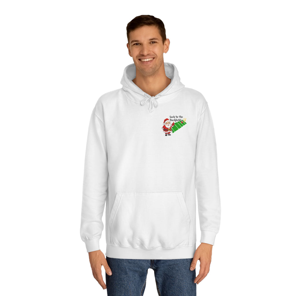 Christmas Football Hoodie — “Sack in the Backfield” Santa Holiday Pullover, designed by GIGI