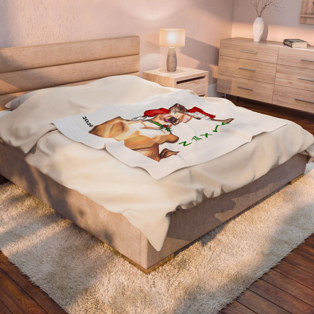 "Vixen" Christmas Reindeer Velveteen Plush Blanket - Designed by GIGI