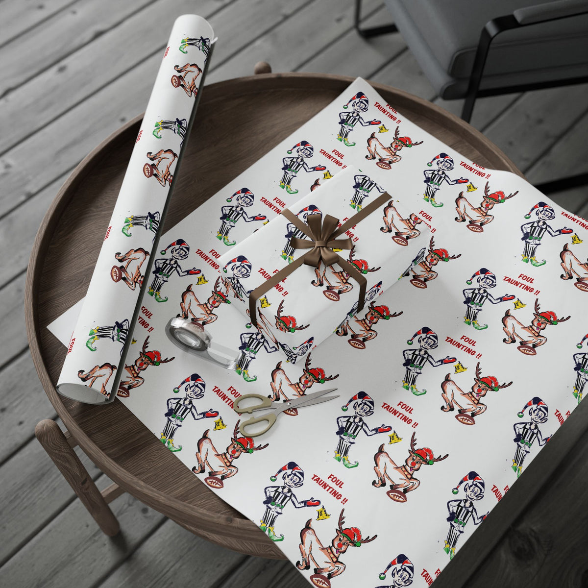 Wrapping Paper Roll — Funny Football Reindeer Games Pattern (Includes “Foul Taunting!!?” Text) by GIGI