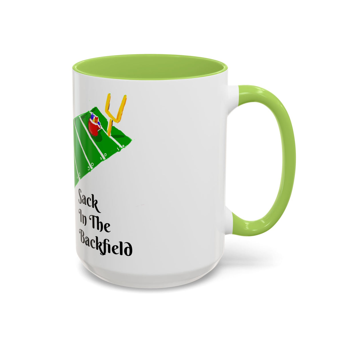 Christmas Football Coffee Mug — “Sack In The Backfield” Santa Accent Mug, designed by GIGI