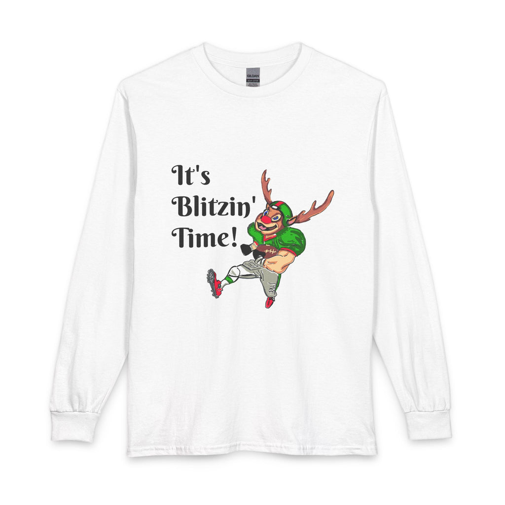 It's Blitzin' Time! Football Reindeer Long Sleeve Tee, designed by GIGI