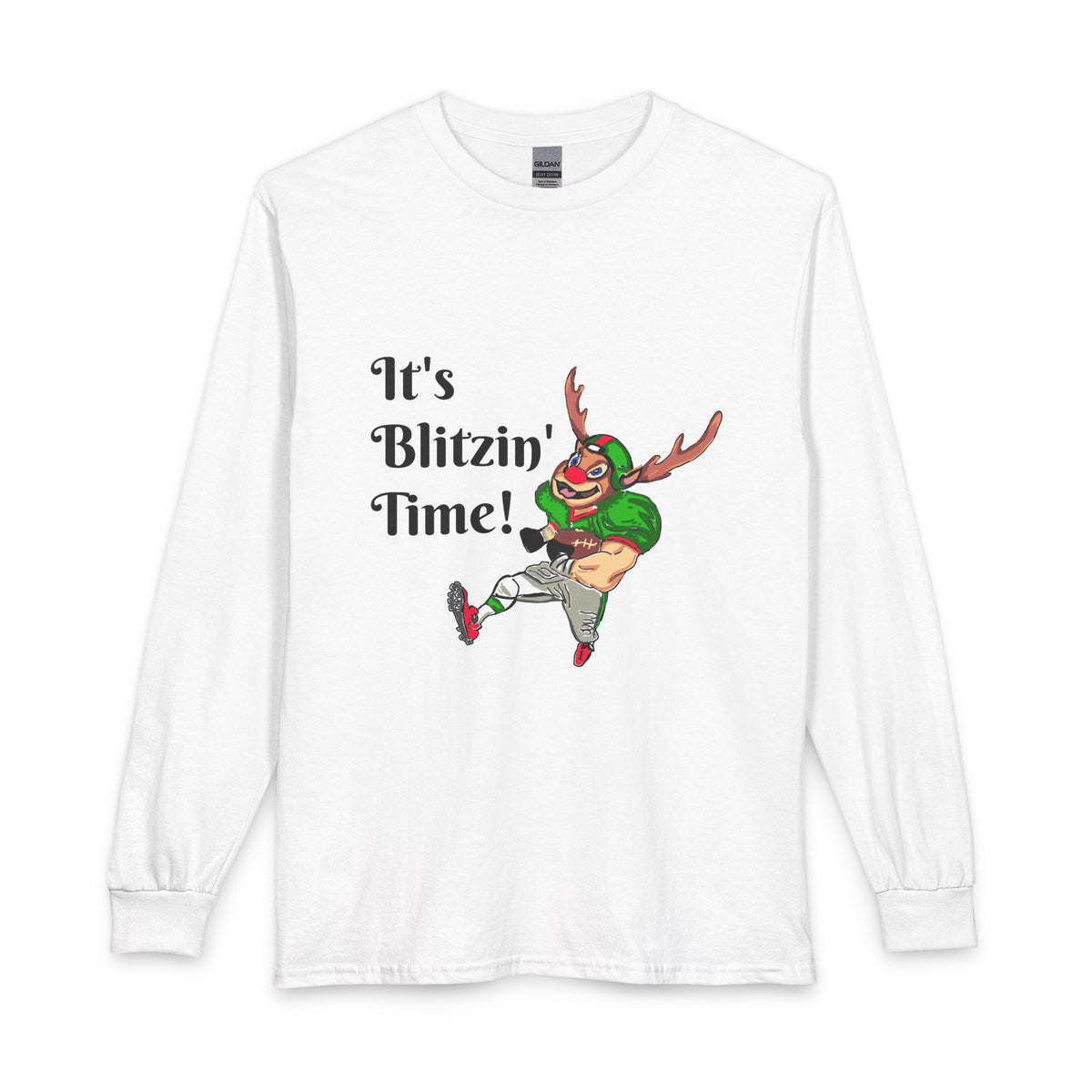 It's Blitzin' Time! Football Reindeer Long Sleeve Tee, designed by GIGI