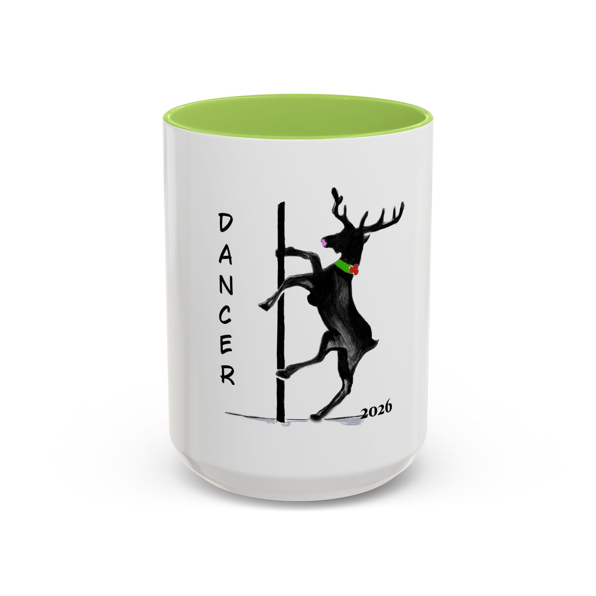 Reindeer Pole "Dancer" Coffee Mug, Designed by GIGI — Holiday Funny Dancer Accent Mug (11/15oz)