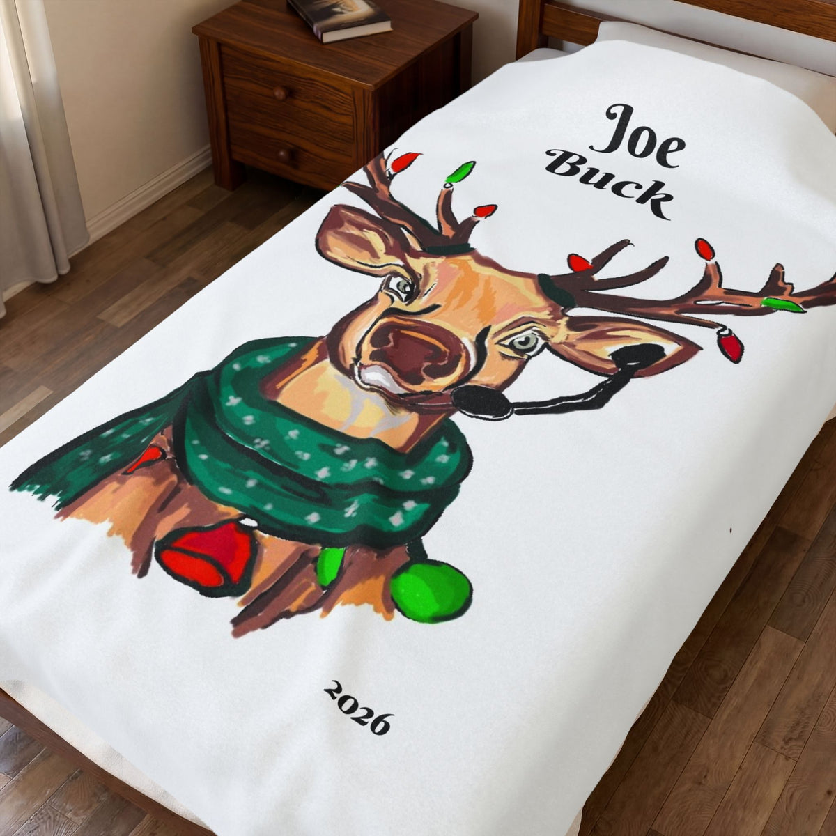 Personalized Reindeer Plush Blanket — "Joe Buck" Holiday Throw, exclusively by GIGI