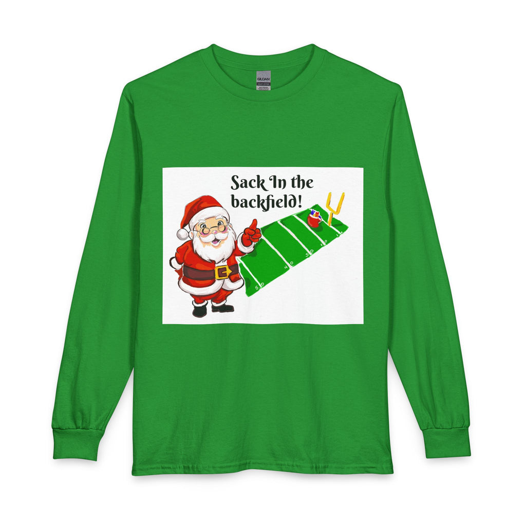 Christmas Football Long Sleeve Shirt - "Sack 'In the backfield!" Santa Graphic, designed by GIGI