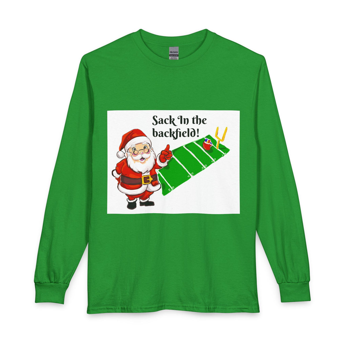 Christmas Football Long Sleeve Shirt - "Sack 'In the backfield!" Santa Graphic, designed by GIGI