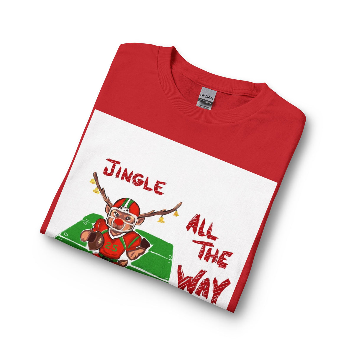 Jingle All The Way Football Long Sleeve T-Shirt — Holiday Gridiron Elf Tee, designed by GIGI