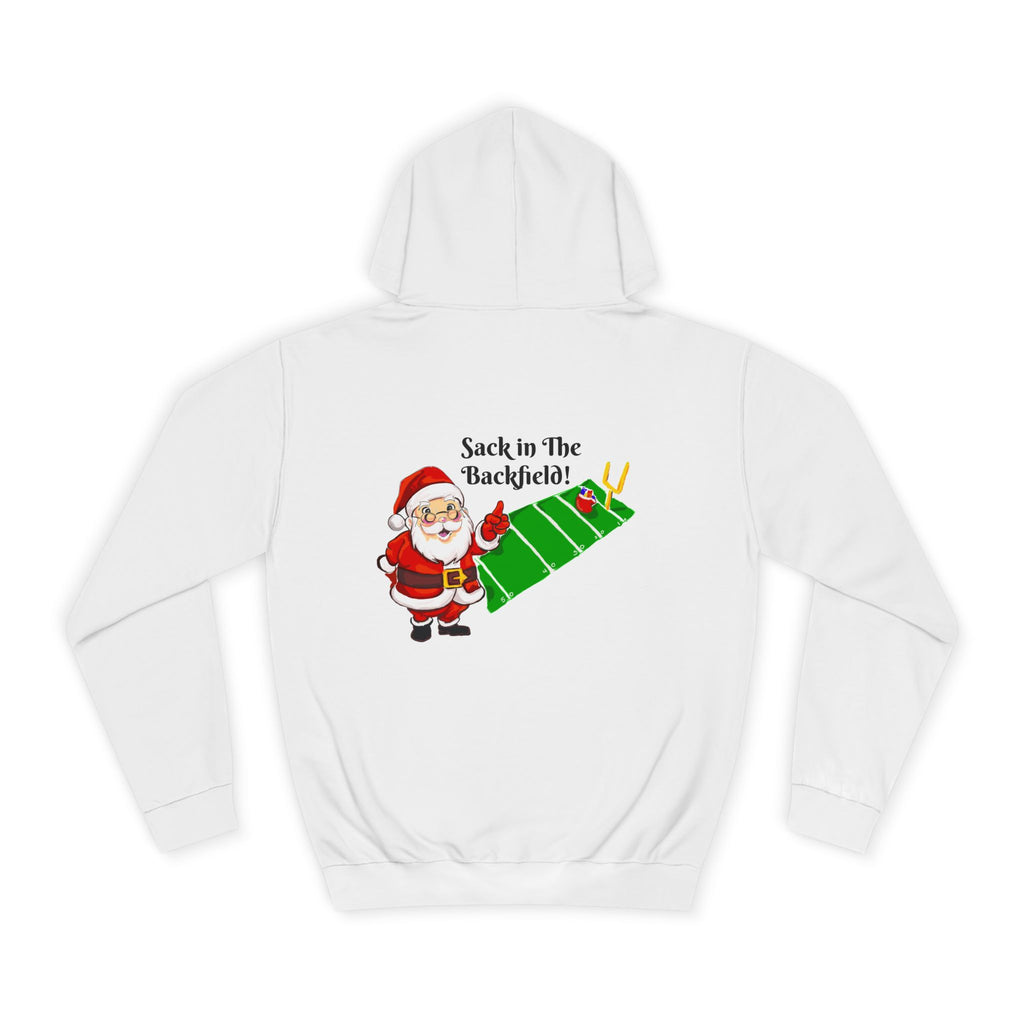 Christmas Football Hoodie — “Sack in the Backfield” Santa Holiday Pullover, designed by GIGI