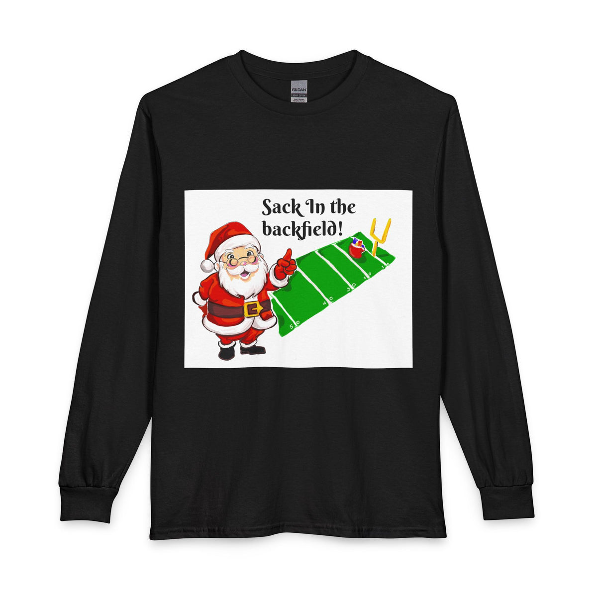Christmas Football Long Sleeve Shirt - "Sack 'In the backfield!" Santa Graphic, designed by GIGI