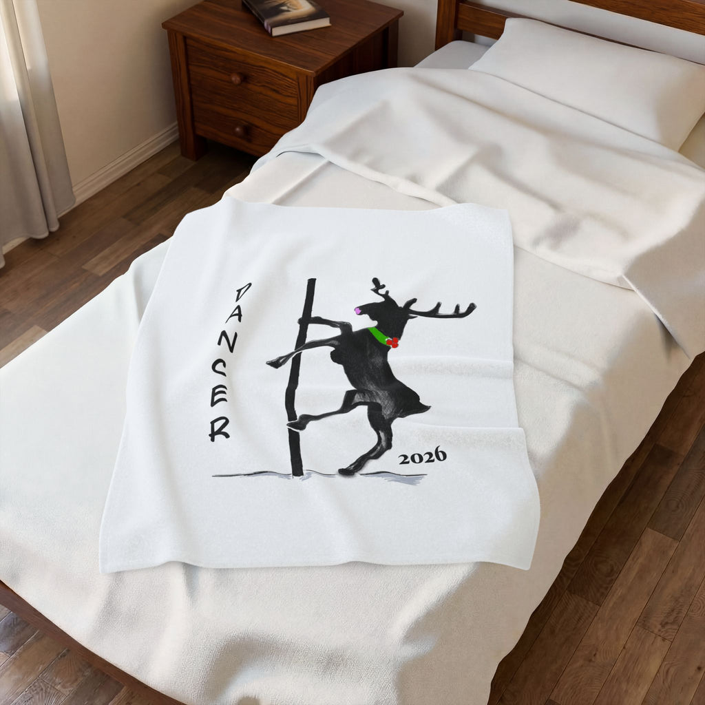 "Dancer" Reindeer 2026 Velveteen Plush Blanket Designed by GIGI