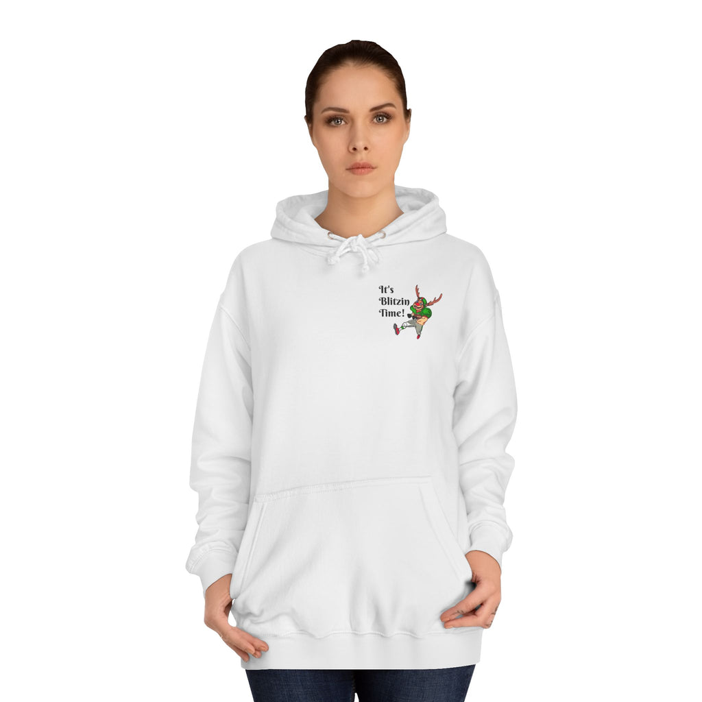 Hoodie - "It's Blitzen Time!" Reindeer Football Holiday Hoodie, designed by GIGI
