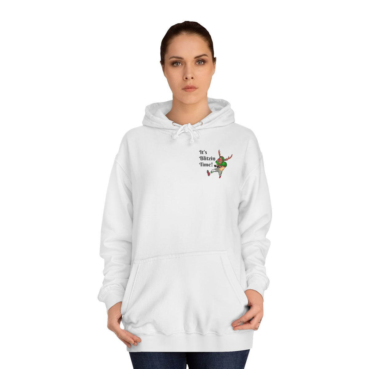 Hoodie - "It's Blitzen Time!" Reindeer Football Holiday Hoodie, designed by GIGI
