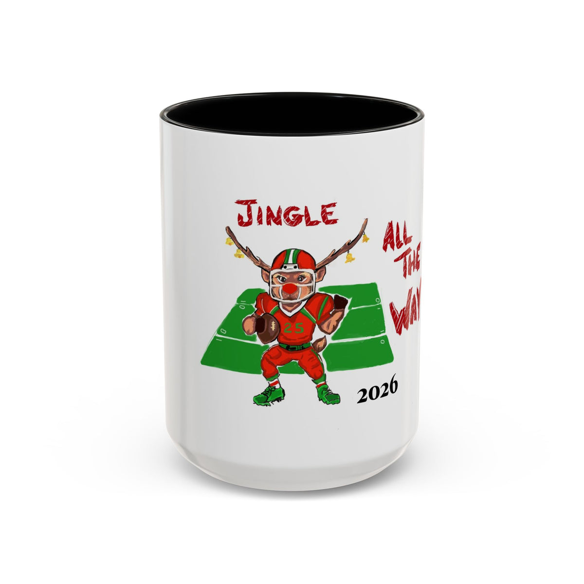 Christmas Football Mug - "Jingle All The Way" Holiday Coffee Cup, designed by GIGI
