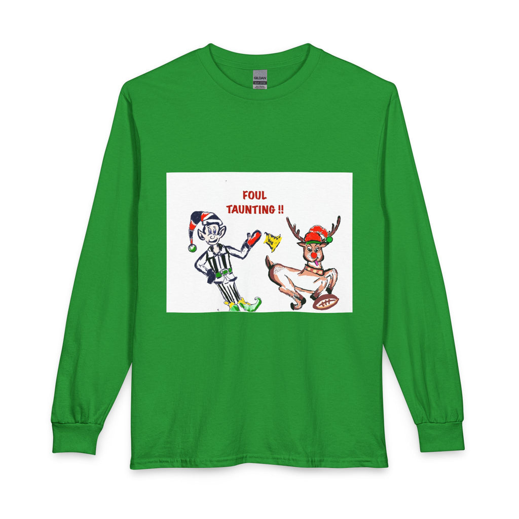 Foul Taunting! Funny Holiday Elf vs Referee Long Sleeve Tee, exclusively designed by GIGI
