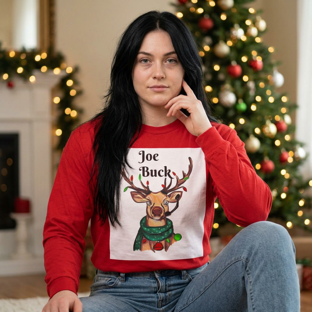 Joe Buck Reindeer Long Sleeve Tee — Funny Christmas Holiday Shirt, designed by GIGI