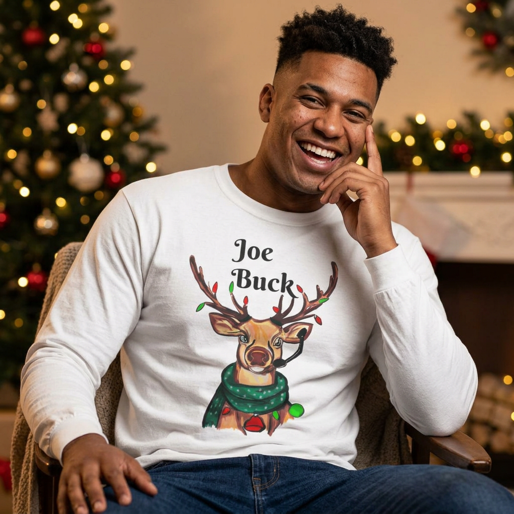 Joe Buck Reindeer Long Sleeve Tee — Funny Christmas Holiday Shirt, designed by GIGI