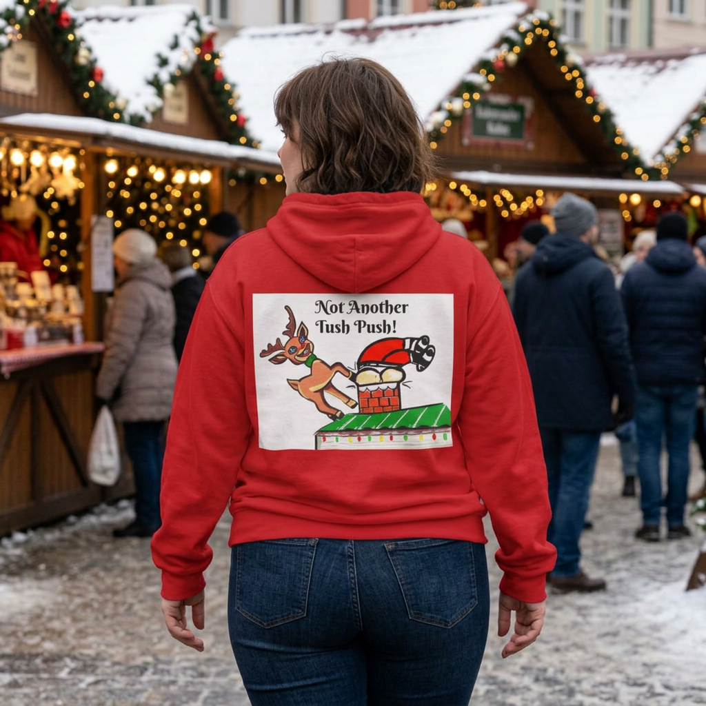 Holiday Hoodie — 'Not Another Tush Push!' Reindeer Christmas Pullover, exclusively designed by GIGI
